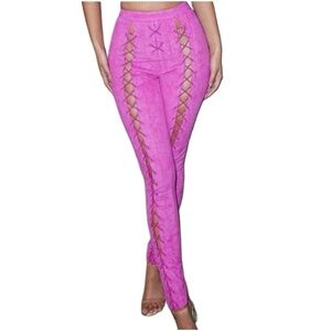 House Of CB Pink Laceup Pink Womens Pants Extra Small